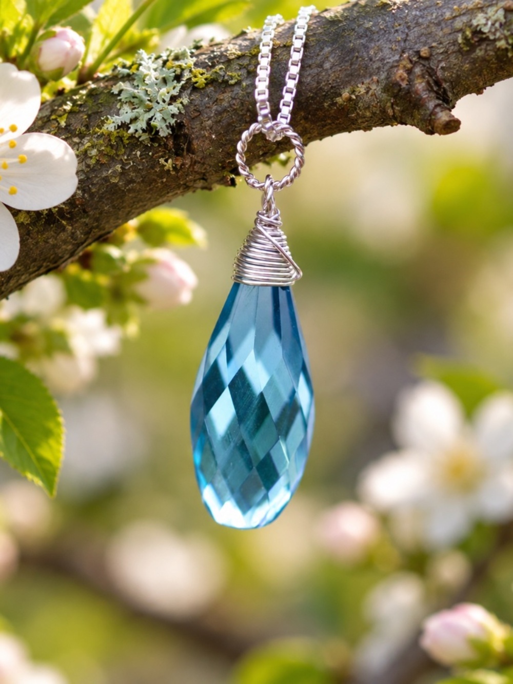 Handmade London Blue Topaz Pendant Necklace, Sterling Silver December Birthstone
